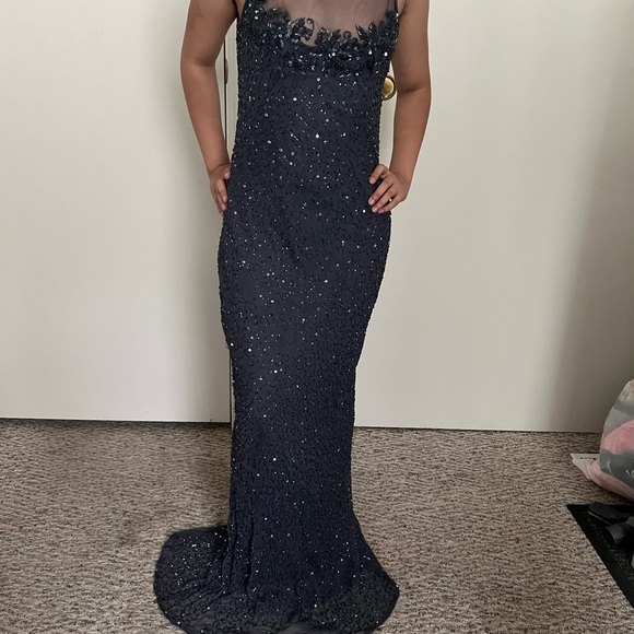 STENAY Beaded full length evening gown . Size 4. Color navy blue / black . - Picture 4 of 9